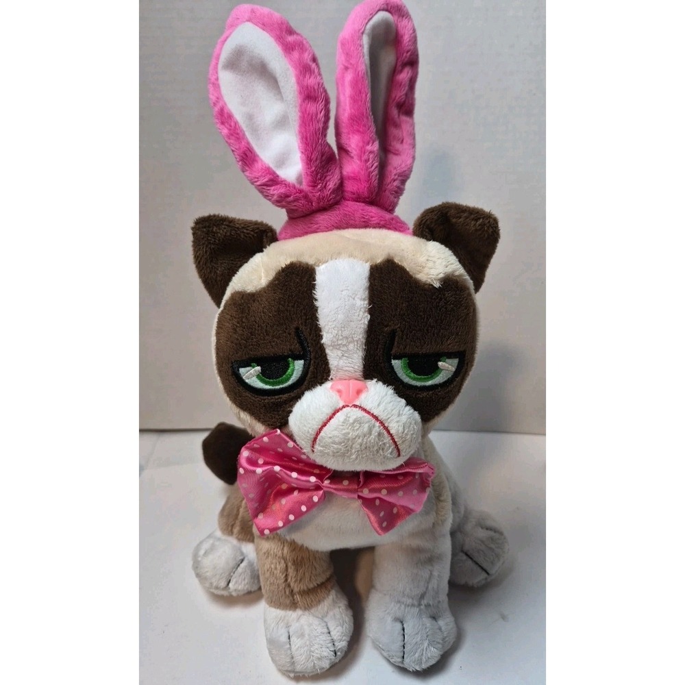 Grumpy Cat Plush NWT Pink Bunny‎ Ears Pink Bow Tie Stuffed Animal Easter